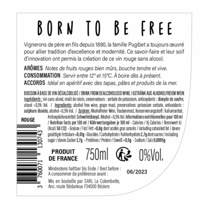 BORN TO BE FREE – ROUGE CABERNET - vue 1 - Rouge