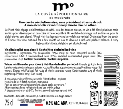 MODERATO CUVEE REVOLUTIONNAIRE PINOT NOIR 2024 - vue 1 - Rouge
